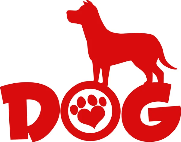 Dog Red Silhouette Over Text With Love Paw Print — Stock Photo, Image