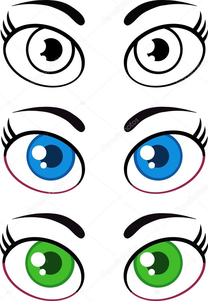 Women Cartoon Eyes. Collection Set