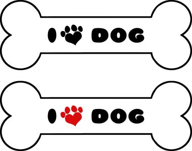 Aşk pençe baskı ile metin ile köpek kemiği. Koleksiyonu kümesi