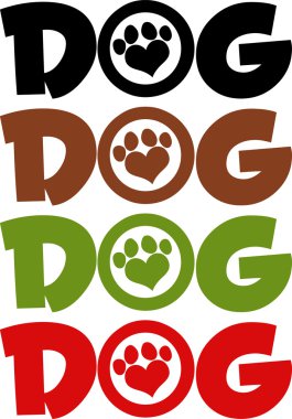 Aşk pençe baskı farklı renklerde köpek metin. Koleksiyonu kümesi