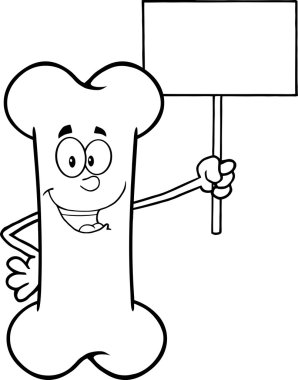 Boş bir işaret tutan komik kemik çizgi film maskot karakteri