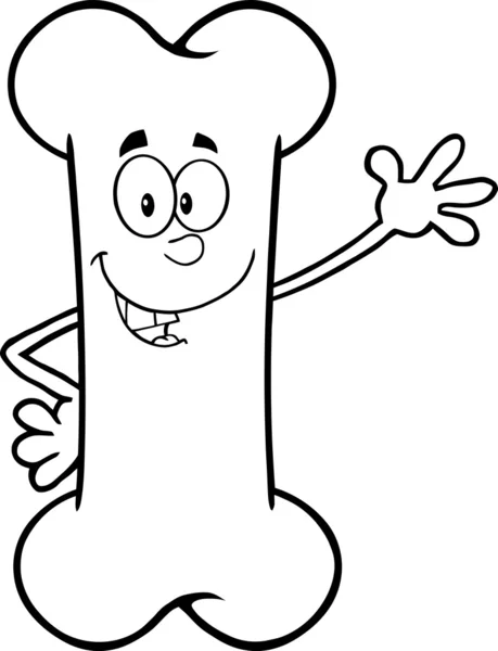 Black and White Funny Bone Cartoon Mascot Character Waving — стоковое фото