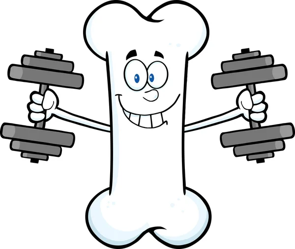 Smiling Bone Cartoon Mascot Character Training With Dumbbells — Stock Photo, Image