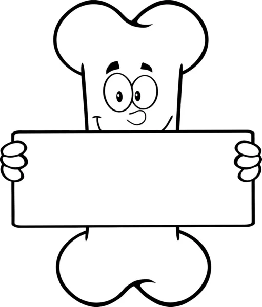 Caráter engraçado preto e branco da mascote dos desenhos animados do osso que prende uma bandeira — Fotografia de Stock
