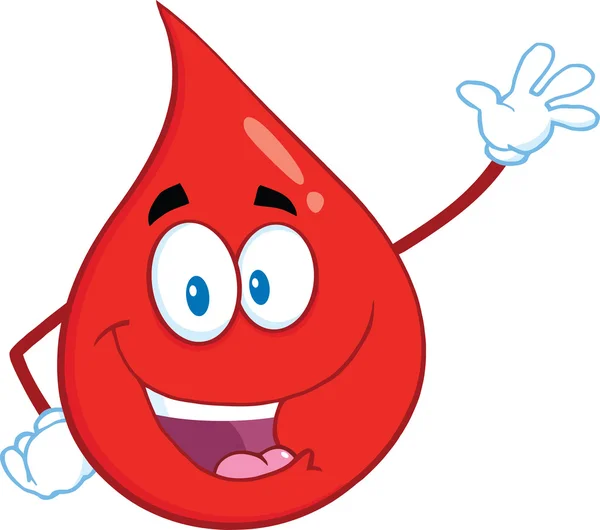 Happy Red Blood Drop Cartoon Mascot Character Waving — Stock Photo, Image