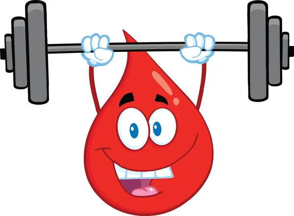 Rote Bluttropfen Cartoon-Maskottchen-Figur beim Heben von Gewichten — Stockfoto