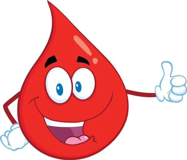 Röd blod droppa tecknad maskot figur ger en tumme upp — Stockfoto