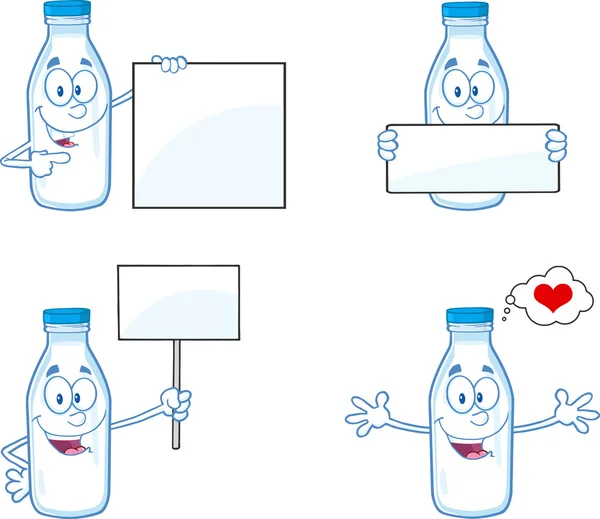 Milk Bottle Cartoon Character In Different Poses 2. Collection Set — Stock Photo, Image