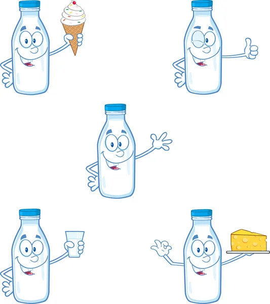 Milk Bottle Cartoon Character In Different Poses 1. Collection Set — Stock Photo, Image