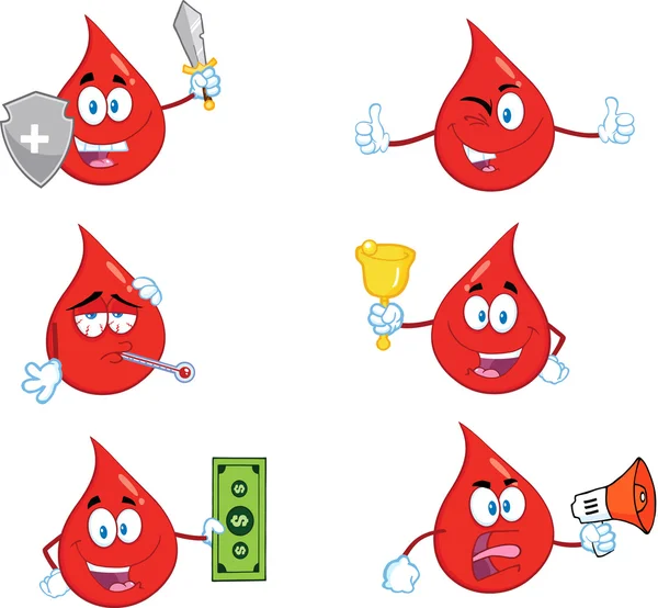 Postać z kreskówki czerwona kropla w różnych stanowi 6. Zestaw kolekcja — Zdjęcie stockowe