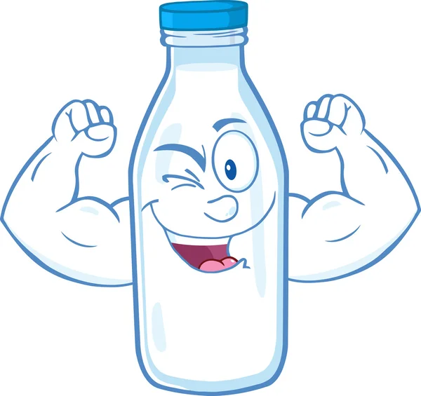 Winking Milk Bottle Character Showing Muscle Arms — Stock Photo, Image