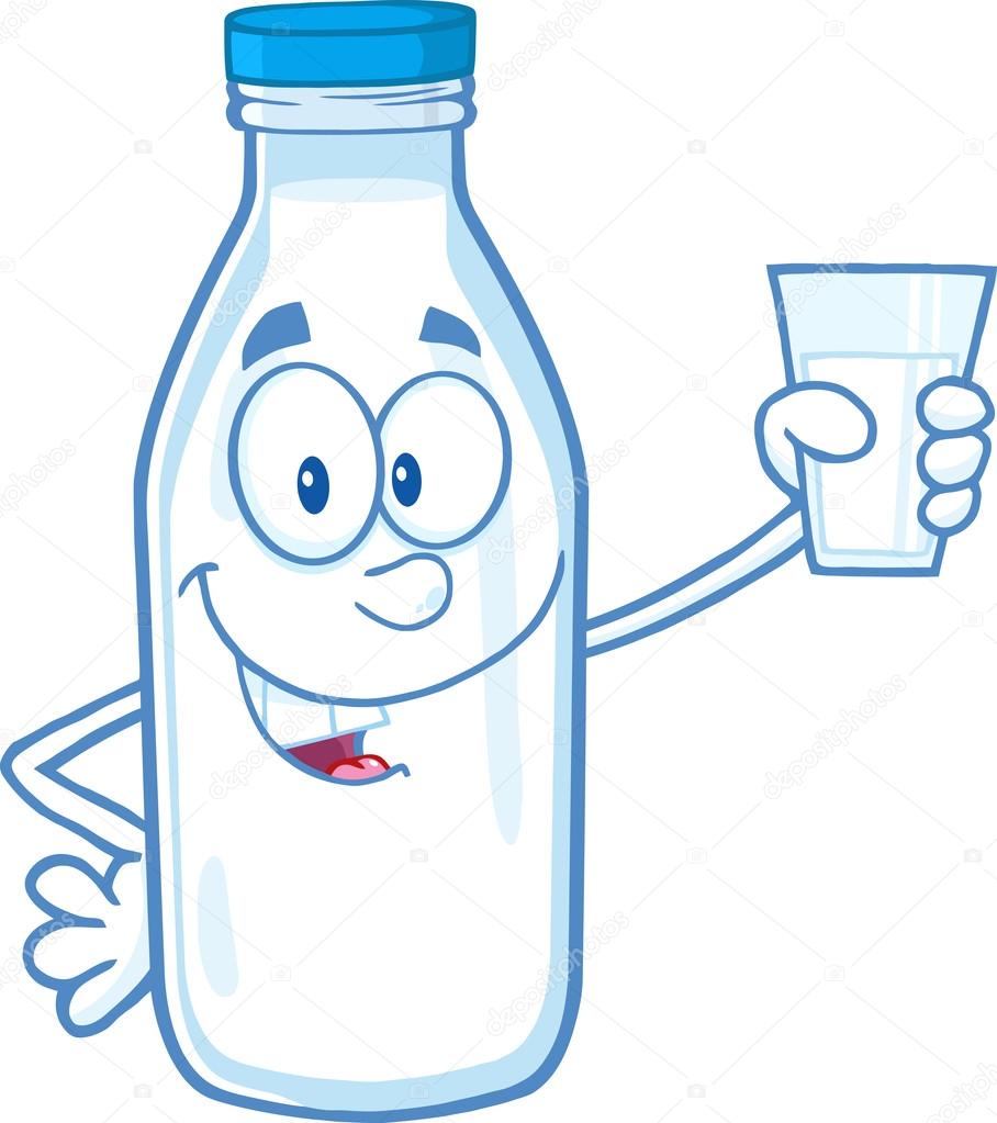 Smiling Milk Bottle Cartoon Mascot Character Holding A Glass With Milk