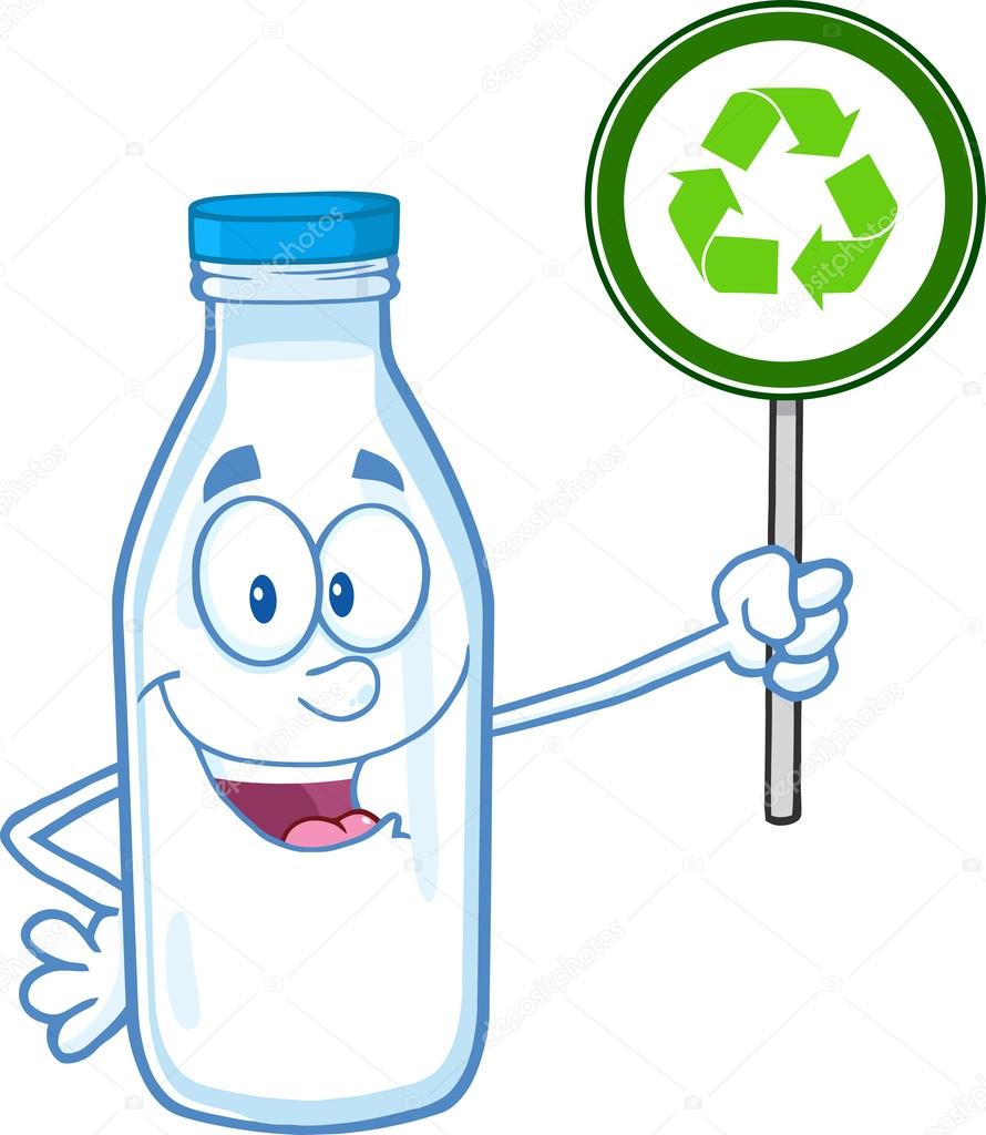 Cute Milk Bottle Character Holding A Recycle Sign