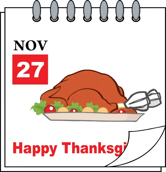 Tecknad sida med rostad kalkon och Happy Thanksgiving hälsning — Stockfoto