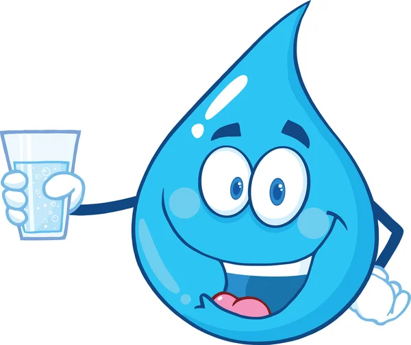 Персонаж капли воды, держащий стакан воды — стоковое фото