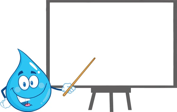 Water Drop Character Holding A Pointer Presenting On A Board — Stock Photo, Image