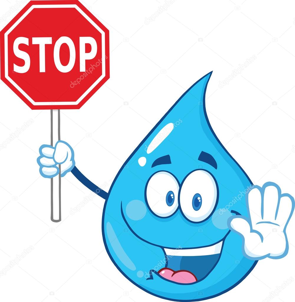 Carácter de la mascota de dibujos animados gota de agua sosteniendo una  señal de stop Ilustración de stock #57859885 de ©HitToon, image size:1001x1024