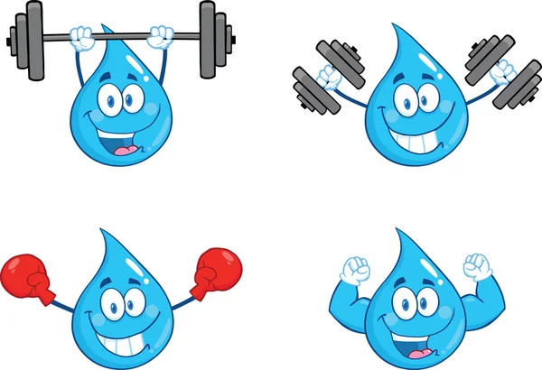 Blaue Wassertropfen Charakter in verschiedenen Posen 5. Sammlung Set — Stockfoto