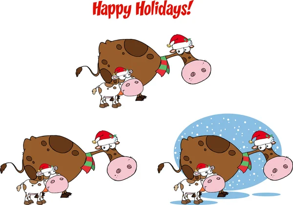 Weihnachten Kuh und Kalb Cartoon-Figur. — Stockfoto