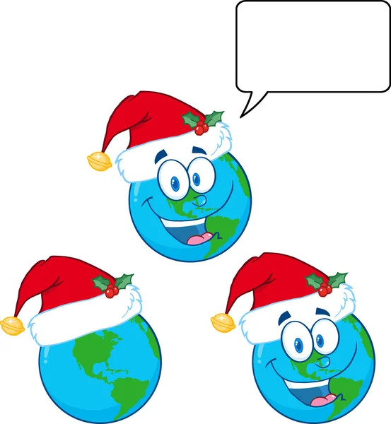 Happy Christmas Earth With Santa Hat. — Stock Photo, Image