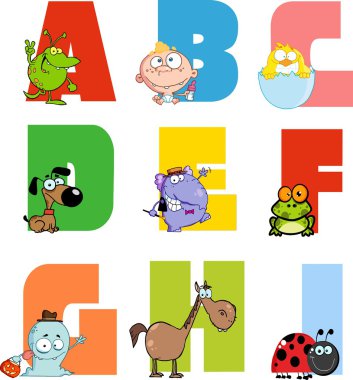 Neşeli çizgi film alfabe koleksiyonu