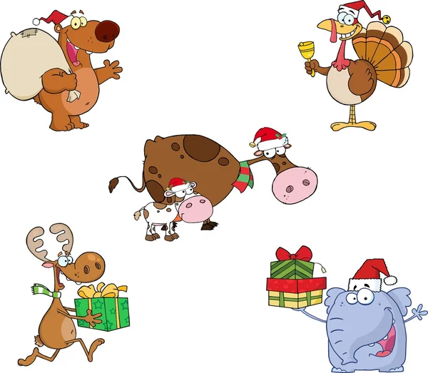 Christmas Animals Collection — Stok Vektör