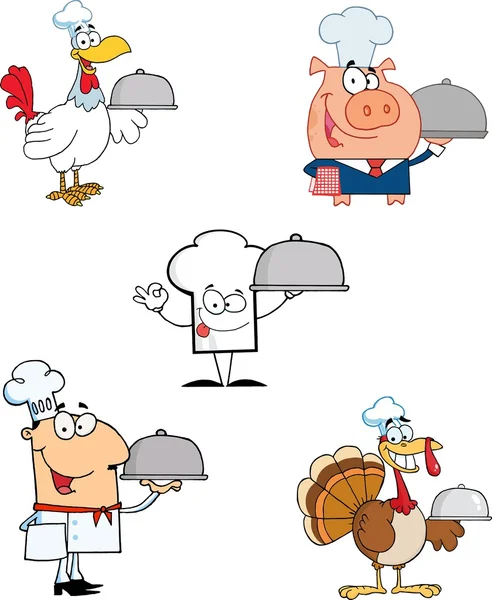 Diversi personaggi della mascotte del fumetto dello chef — Vettoriale Stock