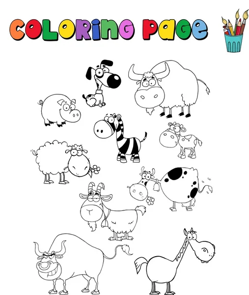 Coloring Page With Various Animals. — Stock Vector