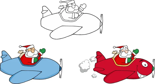 Weihnachtsmann fliegt mit Weihnachtsflugzeug — Stockvektor