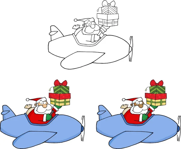 Santa vuelo con avión de Navidad — Vector de stock