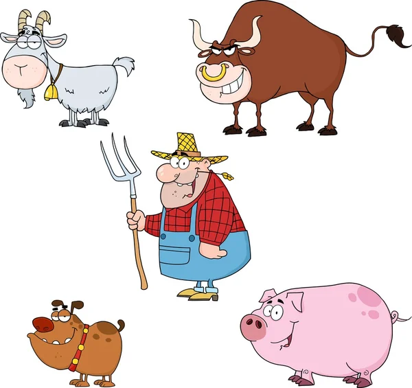 Animales de granja Personajes de dibujos animados — Vector de stock