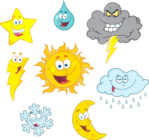Символы погоды в мультфильме — стоковый вектор
