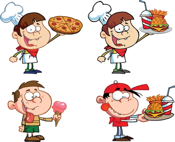 Kids With Fast Food — Stock Vector