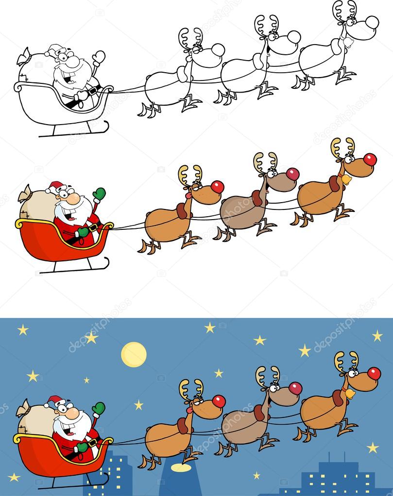 Christmas Santa Clause Sleigh With Reindeer