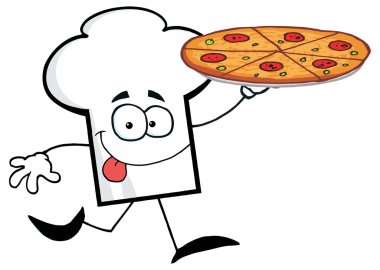 Şefler karakter Pizza ile şapka