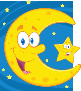 lachende wassende maan en kleine ster