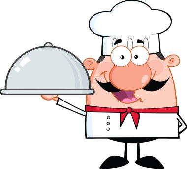 Şef çizgi film karakteri bir tabağı Holding.