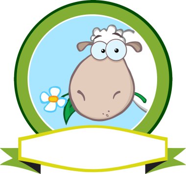 Çizgi film yeşil daire etiket koyun ile