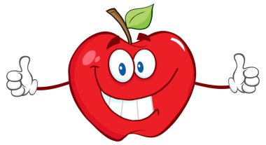 Kırmızı elma bir başparmak Giving yukarıya.