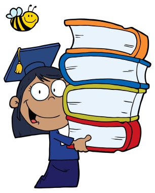 kitap yığını ile kız