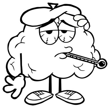 Beyin çizgi film karakteri termometre ile