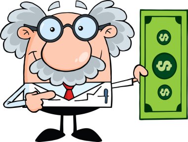 Bilim adamı gösteren bir dolarlık banknot