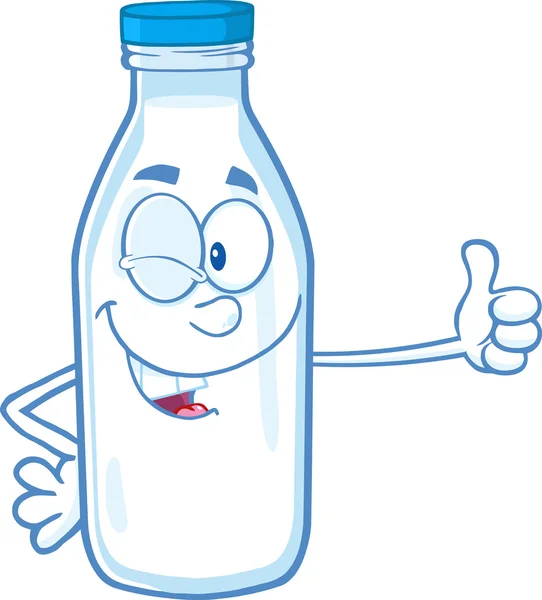 Melk fles met duim omhoog. — Stockvector