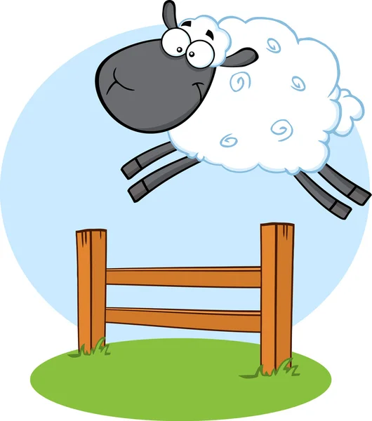 Sheep Jumping Over The Fence. — Stock Vector