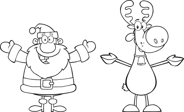 Happy Santa Claus And Reindeer — Stock Vector