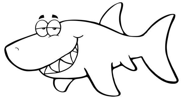 Outlined Happy Shark Cartoon Character. — Stock Vector