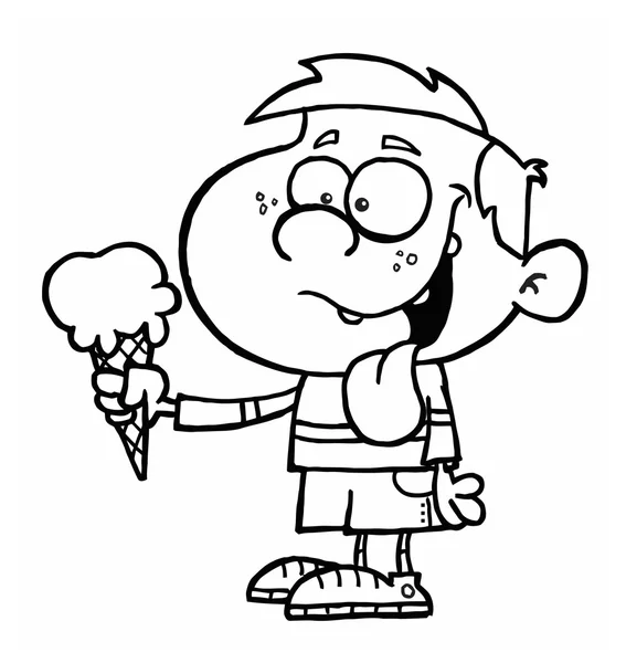 Niño de dibujos animados con helado — Vector de stock