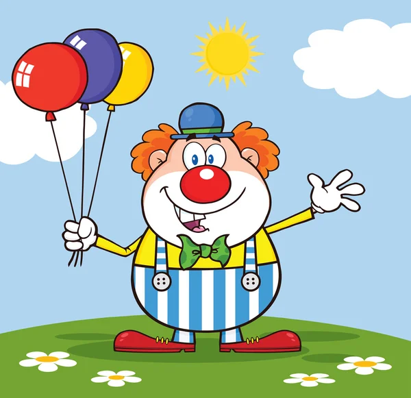 Clown Cartoon Character With Balloons — Stock Vector