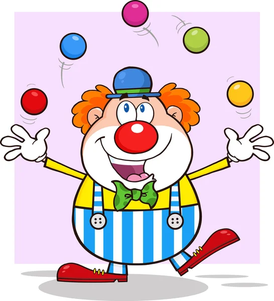 Clown-Zeichentrickfigur jongliert mit Bällen — Stockvektor