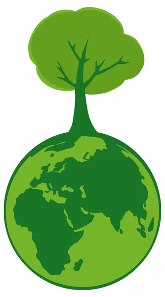 Planeta verde con árbol — Vector de stock